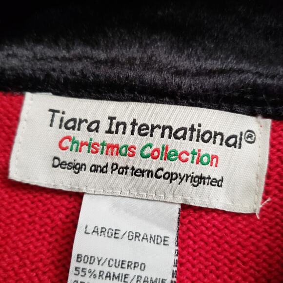 Tiara International Christmas Cardigan‎ Large Festive Red Poinsettia Embroidery - Picture 3 of 13